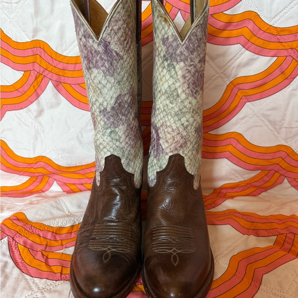 Brown and Snake Print Cowboy Boots